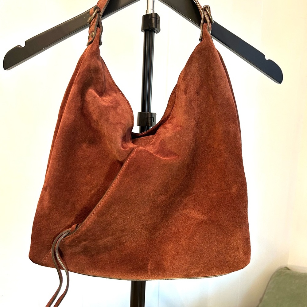 Sundance Origami Italian Suede Bag -  Brown, zip pockets inside and out. EUC - Picture 2 of 13